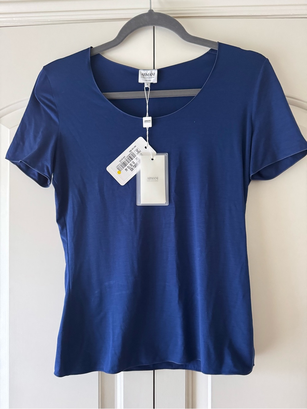 Armani Collezioni Women's Short-Sleeve Scoop Neck Top - Royal Blue NWT